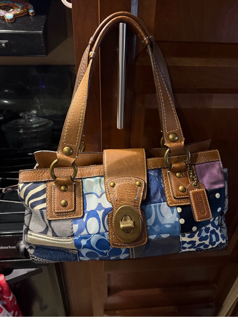Coach Patchwork Shoulder Bag in Brown, Blue & Cream